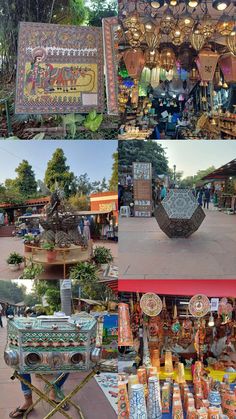 there are many different pictures of an outdoor market