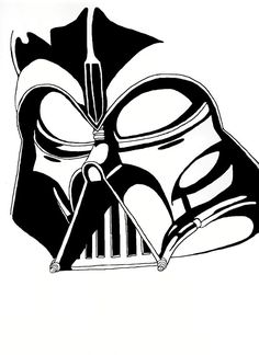 a darth vader helmet is shown in black and white, with the word star wars