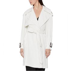 Brand New Never Removed From Bag. Gorgeous Coat. Satin Coat, Blue Trench Coat, Coat White, Double Breasted Trench Coat, Blue Striped Dress, Long Trench Coat, Belted Trench Coat, Trench Coats Women, Distressed Black Jeans