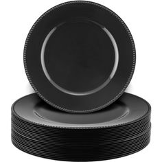 black dinner plates stacked on top of each other