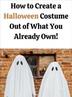 two white ghost heads with the words how to create a halloween costume out of what you already own