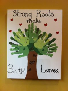 a handprint tree with hearts on it and the words strong roots make beautiful leaves