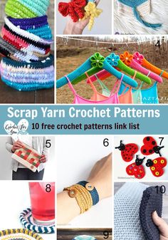 crochet patterns for scarp yarn and other items that are knitted together