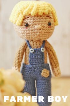 an amigurmi farmer boy doll is shown with the title overlay