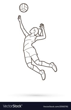 a volleyball player jumping up to hit the ball with his racket outline on white background