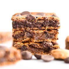 chocolate chip cookie bars stacked on top of each other