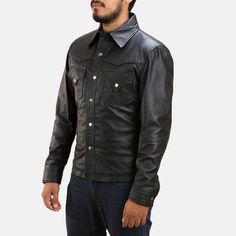 Mens Leather Shirt, Shirt Collar Styles, Casual Night Out, Leather Shirt, Men Vintage, Slim Fit Men, Favorite Shirts, Leather Fashion, Jeans And Boots