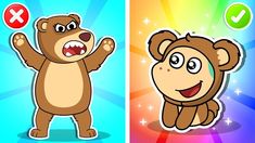 two cartoon bears with different expressions on their faces