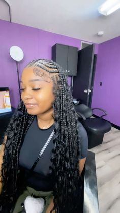 Trial Braids With Weave, Fulani Braids With Star Design, Braided Back Box Braids, Fulani Braid Patterns, Cute Braided Hairstyles Cornrow, Cornrows With Leave Out, Braids With Extensions For Black Hair, Free Style Cornrows, Feed In Braids Half Up Half Down