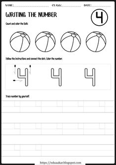 the number line worksheet for numbers 1 - 10, including four different balls