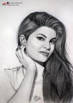 a pencil drawing of a woman with long hair