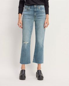 The Kick Bootcut Jean Whiskered Blue – Everlane Everlane High Rise Jeans For Spring, High Rise Everlane Jeans For Spring, Casual Everlane Jeans For Fall, Everlane Denim Jeans For Spring, Everlane High Rise Casual Jeans, Classic Five-pocket Cropped Denim Jeans, Everlane Cheeky Jean, Everlane Spring Denim Jeans, Everlane High-rise Spring Jeans