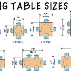 a diagram showing how to make a dining table with four different sizes and measurementss