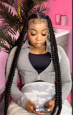 2 Week Braided Hairstyles, Jayda Wayda Braids With Curls, 4 Parts With 2 Braids In Each, 4 Knotless Braids, 4 Jumbo Box Braids, Jadya Wayda Braids, Cute Fast Hairstyles, Braided Hairstyles Quick, Wayda Braids