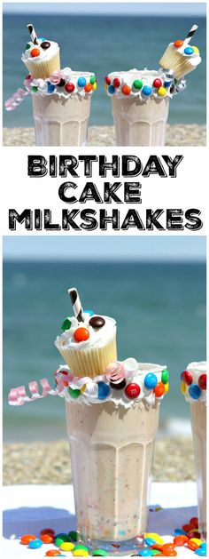 birthday cake milkshakes with candy on the beach