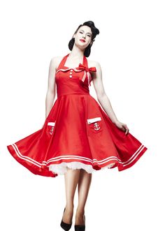 Red Nautical Pin Up Swing Dress Vestidos Pin Up, Roll Dress, 50s Fashion Dresses, Sailor Style, Bunny Dress, Fifties Fashion, Circle Dress, Sailor Fashion, Sailor Dress