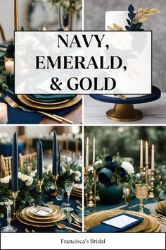 navy, emerald, and gold wedding theme