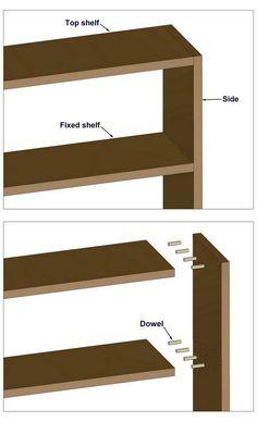 two shelves with the top shelf and bottom shelf labeled