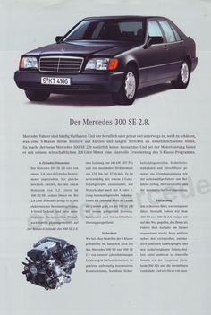 an advertisement for the mercedes 300 se 3 8 liter sedan with its engine and hood up