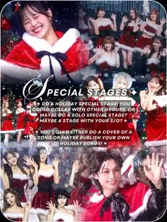 an advertisement for the holiday special stage show, with images of people dressed as santa clause