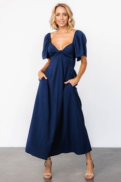 Indie Back Tie Dress | Navy - Baltic Born Back Tie Dress, Indie Dress, Indie Dresses, Staple Dress, Baltic Born, Butterfly Sleeves, Navy Blue Color, Tie Dress, Cup Size