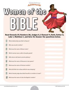 the women of the bible activity sheet with answers and questions for each section in the book