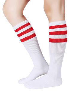 PRICES MAY VARY. HIGH-QUALITY:We select high quality cotton.They are very soft,breathable and comfortable. Over the calf length and triple stripes.They are not too light,and not too thick.(Cosplay Socks for Party, Halloween, School) Approximate socks length is 18 inch (46 cm) Fit Men's Shoe Size 6-12 (Socks Size:7-13);Women's Shoe Size 5-13(Socks Size:6-15). Packing Contents:1 pairs (2 socks) in Pareberry package. White Cotton Mid-calf Socks, White Mid-calf Cotton Socks, Casual Striped Summer Socks, White Mid-calf Summer Socks, Comfortable White Knee-high Socks, Sporty Knee-high Cotton Socks, Casual Striped Sports Socks, Comfortable White Cotton Knee-high Socks, Comfortable Striped Cotton Socks