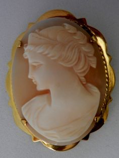 Gorgeous Carved Shell Cameo Brooch Set In Gold Plated Silver - Naples, Italy   c.1950, Italian Beautiful Objects, Cameo Jewelry, Naples Italy, Cameo Ring, Carved Shell, Cameo Brooch, Cameo Pendant, Brooch Vintage, Delicate Jewelry