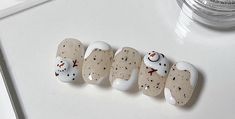 Korean Christmas Nails, Hoilday Nails, Nail Noel, Xmas Nail Designs, New Years Nail Art, Hallowen Ideas, December Nails, Hello Nails, Beauty Nails Design