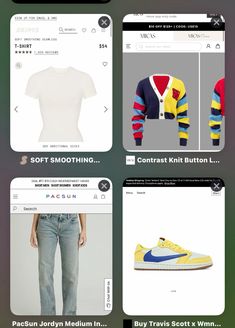 the app is showing different items on display, including shoes and t - shirt designs