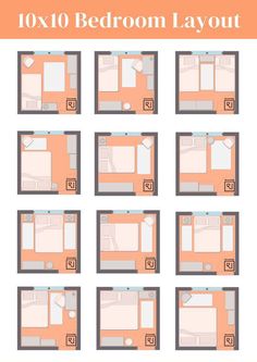 the 10x10 bedroom layout is shown in orange and grey colors, with white trim