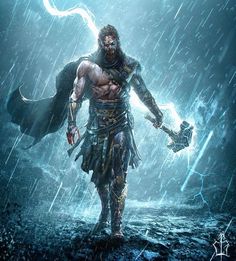 Norse God Concept Art, Thunder God Art, Thunder Warrior, God Of Lightning