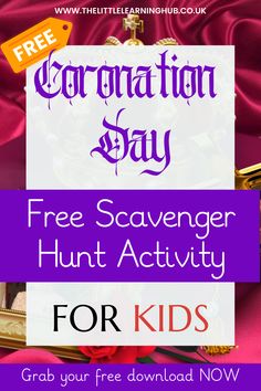 free scavenger hunt activity for kids from the little learning hub, with text overlay