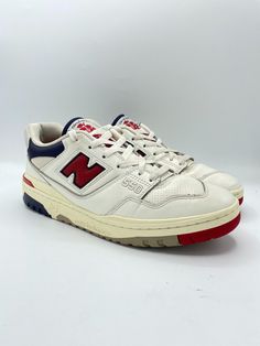 100% authentic as guaranteed by eBay Authenticity Guarantee. - Shoes will first ship to eBay's Authenticity Centers to be legit checked. A pair of ALD 550s in a size 10. Condition: Lightly worn. Comes with extra laces. Box: Original box. New Balance 550 White, New Balance Style, Aime Leon Dore, Hummel Sneaker, White Style, New Balance, Red And Blue, Original Box, Athletic Shoes