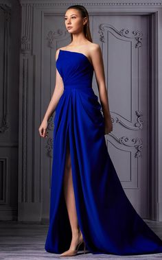 MNM Couture K3854 Royal Blue Mnm Couture, Pleated Gown, Exquisite Gowns, Couture Looks, Evening Gowns Elegant, Gala Dresses, A Line Gown, Couture Gowns, Crepe Dress