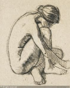 a drawing of a woman sitting on the ground