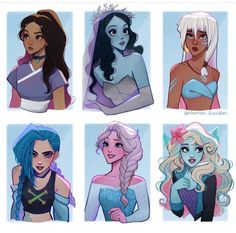 six different disney princesses with their hair and makeup