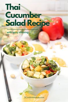 the cover of thai cucumber salad recipe with spicy dressing