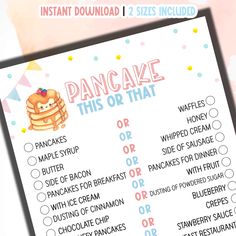 a printable pancake list with instructions on it