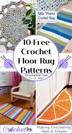 crochet floor rug patterns with text overlay that reads 10 free crochet floor rug patterns