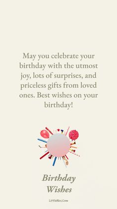 a birthday card with the words, happy birthday wishes