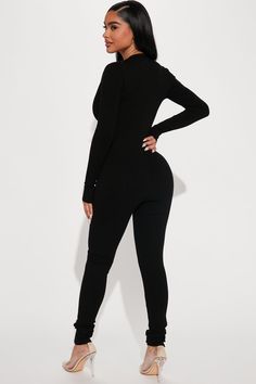 Available In Black, Chocolate, And Olive. Snatched Jumpsuit Long Sleeve V Neck Bodycon Legging Compression Rib Stretch 82% Rayon 18% Spandex Imported | Raven Snatched Jumpsuit in Black size Large by Fashion Nova Jumpsuit Long Sleeve, Jumpsuit Long, Black Chocolate, Jumpsuit Black, Long Jumpsuits, Black Jumpsuit, Black Fashion, Fashion Nova, High Neck Dress