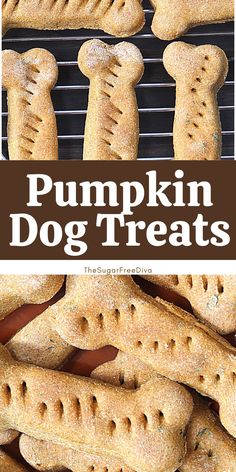 pumpkin dog treats on a grill with text overlay that reads pumpkin dog treats the sunflower blog