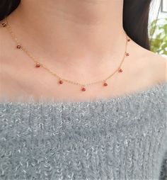 Dainty Garnet Choker Necklace Delicate Choker Necklace, Simple Gold Necklace, Delicate Choker, Make Fashion, Gold Necklace Simple, Garnet Necklace, Garnet Jewelry, Garnet Gemstone, Simple Jewelry