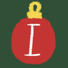 a red ornament with the letter i on it