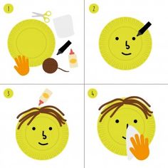 step by step instructions on how to make a paper plate doll with hair and makeup