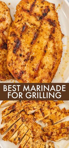 the best marinade for grilling chicken on a white plate with text overlay