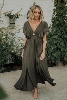 Jennifer Deep V Maxi Dress | Sand | Baltic Born Deep V Maxi Dress, Olive Maxi Dress, Maxi Dress Dark, Dresses Velvet, Velvet Wrap Dress, Spring Outfits 2022