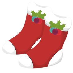 two red socks with holly decorations on them