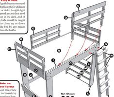 the instructions to build a loft bed with stairs and ladders are shown in this diagram